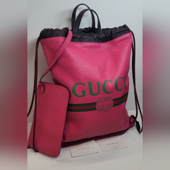 Gucci Pink Leather Drawstring Backback with witch pouch🔥 - Picture 1 of 15